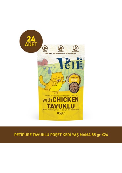 Tavuklu Yaş Kedi Maması 85 gr x 24 Adet – Jöle Içinde Parça Etli - Yetişkin Kedi