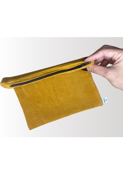 Fitilli Hardal Kadife Kalem Kutusu & Makyaj Çantası – 21X21 cm fırsatları