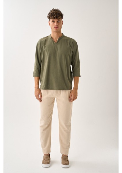 Erkek Fakir Kol V Yaka Rahat Kalıp %100 Pamuk Gömlek E236 fiyatları