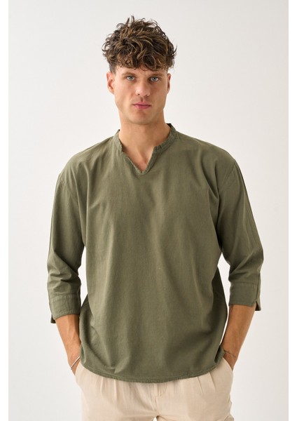 Erkek Fakir Kol V Yaka Rahat Kalıp %100 Pamuk Gömlek E236 modelleri