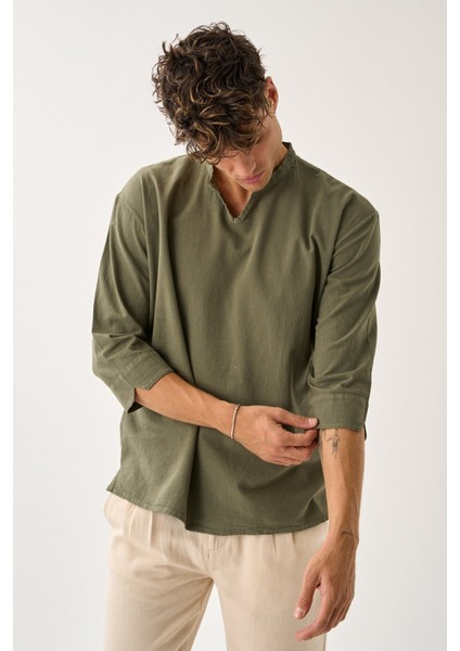 Erkek Fakir Kol V Yaka Rahat Kalıp %100 Pamuk Gömlek E236 fırsatları