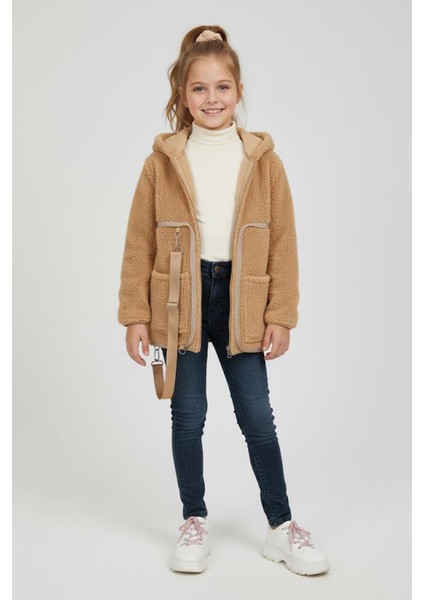 Sırt Çantasına Dönüşebilen Peluş Unisex çocuk mont - Bej fiyatları