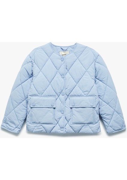 Uzun Kollu Bisiklet Yaka Cepli Kapitone Mevsimlik Mont