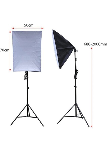 50 x 70 cm Softbox 2'li Sürekli Işık Seti Strobist Set Taşıma Çantalı 20 Watt Led Lambalı