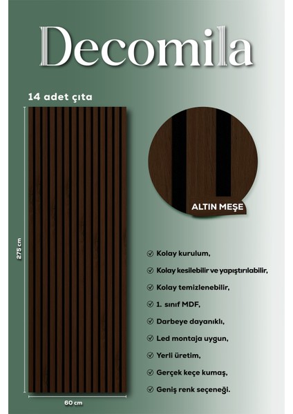 Mdf Ahşap Akustik Duvar Paneli 60X275 cm -Altın Meşe fiyatları
