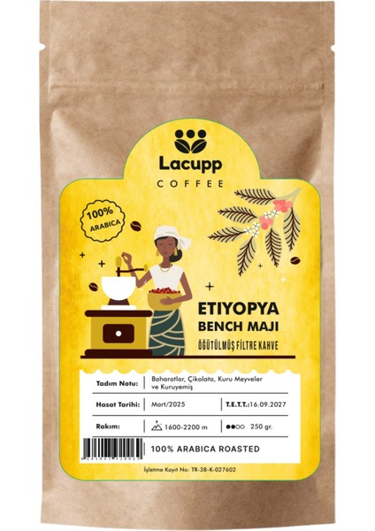 Lacupp - Etiyopya Bench Maji - Öğütülmüş Filtre Kahve/çekirdek Kahve - 250 gr | 100% Arabica