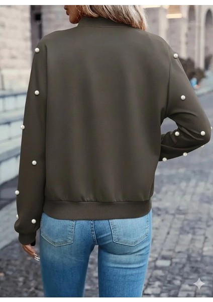 Mdb Kadın Uzun Kollu Önden Fermuarlı Incili Kısa Modal Ceket modelleri