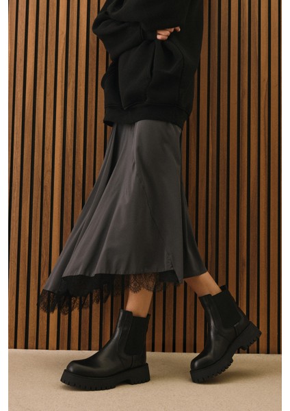 , Kadın Hakiki Deri Bot 15319Z66453 Siyah