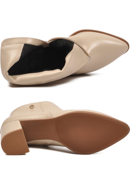 Krem Içi Kürklü Fermuarlı Kadın Topuklu Bot indirimleri