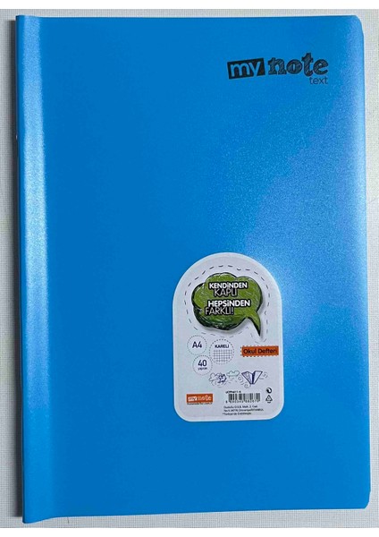 A4 40 Yaprak Kareli Pp Kapak Dikişli Defter Mavi