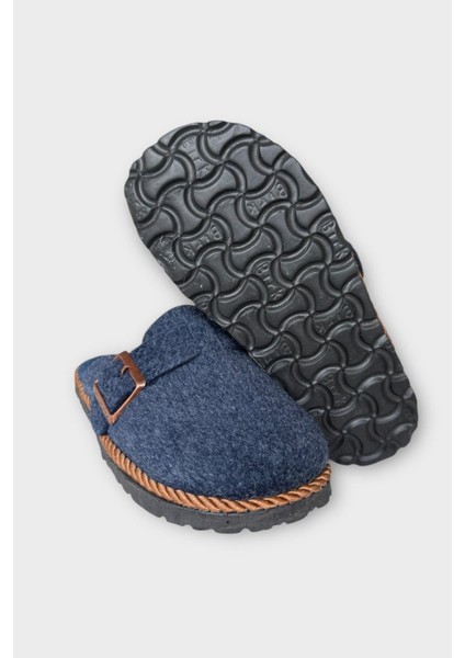 Tokalı Keçe Kumaşlı Ev Terliği Lacivert