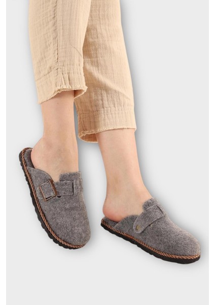 Tokalı Keçe Kumaşlı Ev Terliği Gri fiyatları