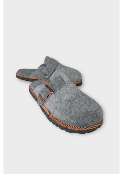 Tokalı Keçe Kumaşlı Ev Terliği Gri indirimleri