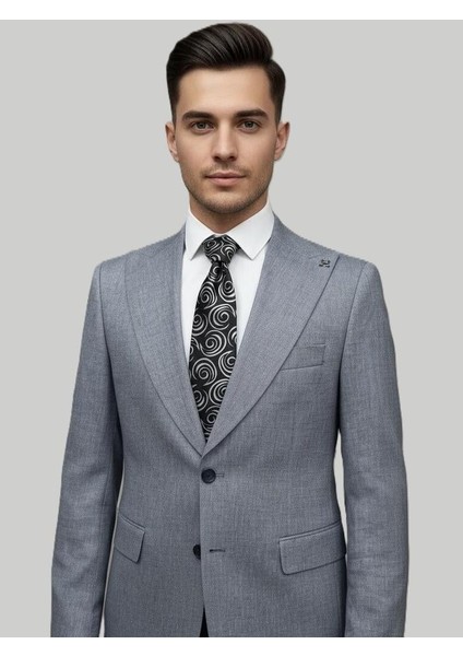 Gri Melanj Açık Mavi Kruvaze Takım Elbise – Modern Fit fiyatları