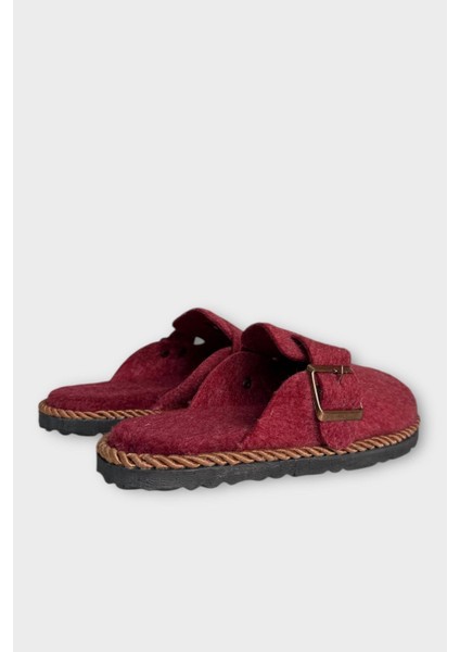 Tokalı Keçe Kumaşlı Ev Terliği Bordo