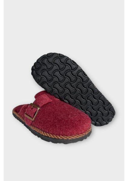 Tokalı Keçe Kumaşlı Ev Terliği Bordo