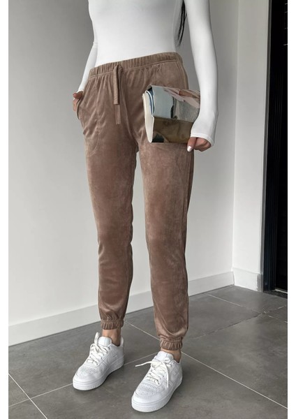 Kadın Bel ve Paça Lastikli Kadife Eşofman Altı P-00018733 modelleri