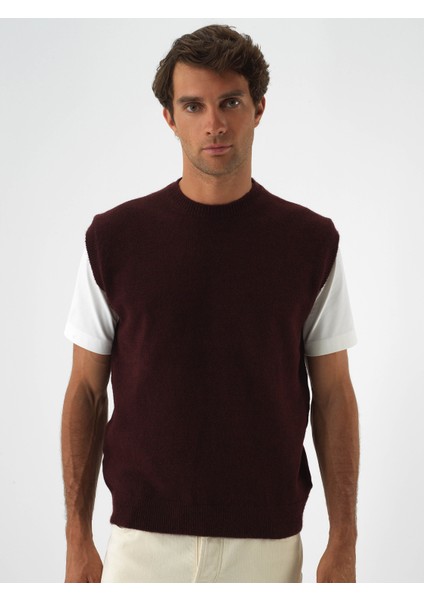 Erkek Bordo Yumuşak Dokulu Regular Fit Süveter