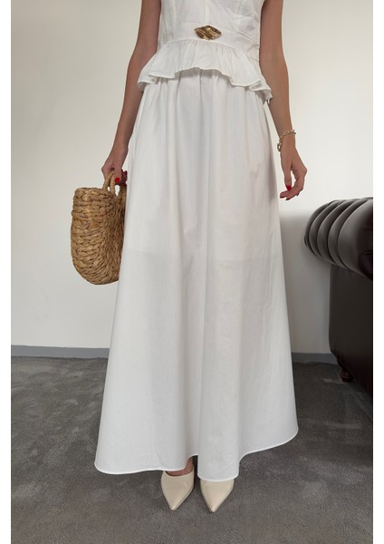 Gold Broşlu Premium Etekli Takım- Beyaz