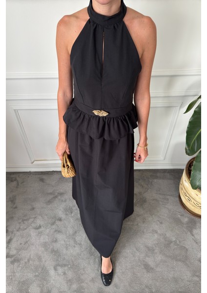 Gold Broşlu Premium Etekli Takım- Siyah