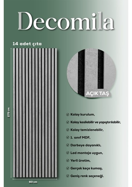 Mdf Ahşap Akustik Duvar Paneli 60X275 cm - Açık Taş