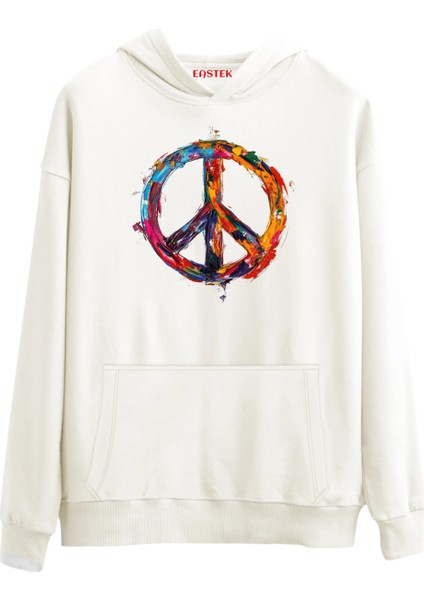 Barış Işareti Sembolü Tasarım 3 Iplik Şardonlu Kapüşonlu Unisex, Kadın, Erkek Hoodie