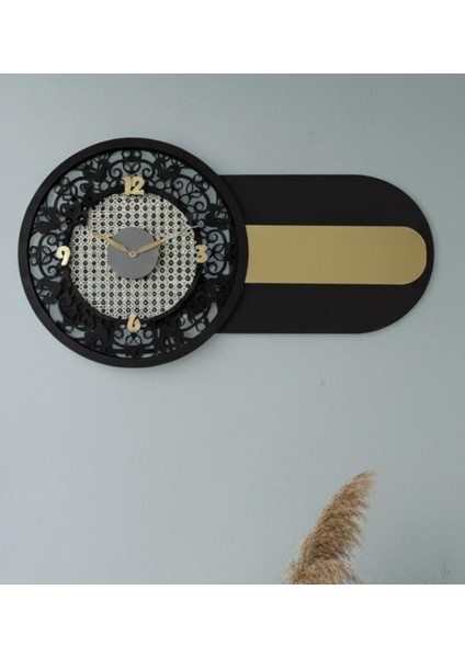 Hazeran Detaylı Dekoratif Nera Duvar Saati 70X40 Siyah-Altın fiyatları