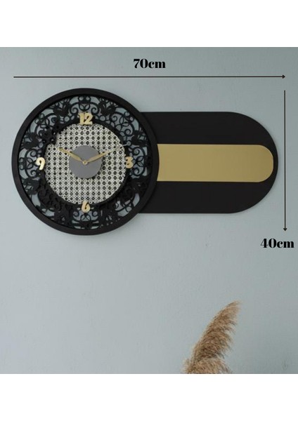 Hazeran Detaylı Dekoratif Nera Duvar Saati 70X40 Siyah-Altın modelleri