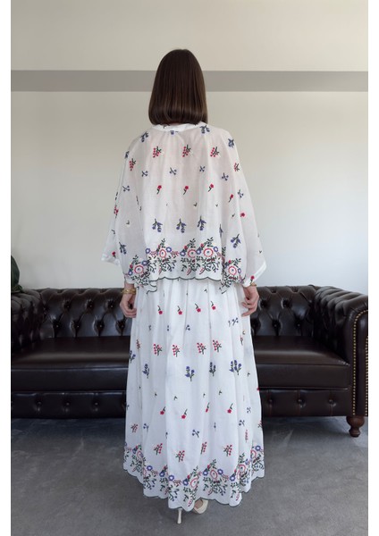 Papatya - Kimonolu Premium Etekli Takım- Beyaz