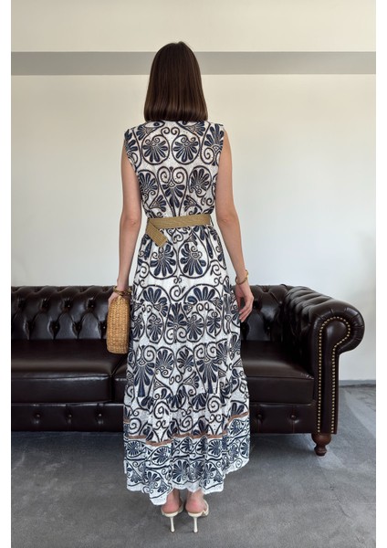 Kır Çiçeği - Hasır Kemerli Premium Elbise- Ekru