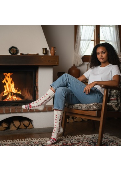 El Emeği Balıkesir Yöresi Kadın Kışlık Yün Çorap – El Örgüsü, Doğal Yün, Sıcak Tutarlı, El Yapımı Desenli