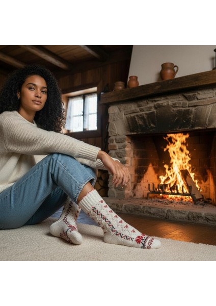 El Emeği Balıkesir Yöresi Kadın Kışlık Yün Çorap – El Örgüsü, Doğal Yün, Sıcak Tutarlı, El Yapımı Desenli fırsatları