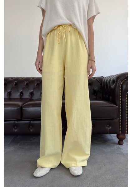 Özel Seri Premium Keten Pantolon- Sarı