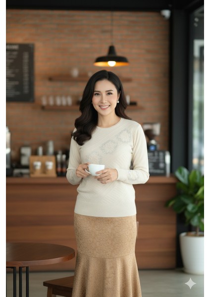 Kadın Kışlık Demet Motifli Boncuklu ve Taşlı Dar Kesim Likralı Kardelen Dokuma Genç Anne Triko Kazak indirimleri