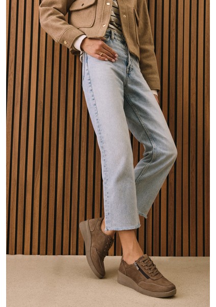 , Kadın Hakiki Deri Konfor Ayakkabı 153359Z218 Vizon