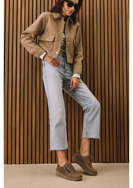 , Kadın Hakiki Deri Konfor Ayakkabı 153359Z218 Vizon modelleri