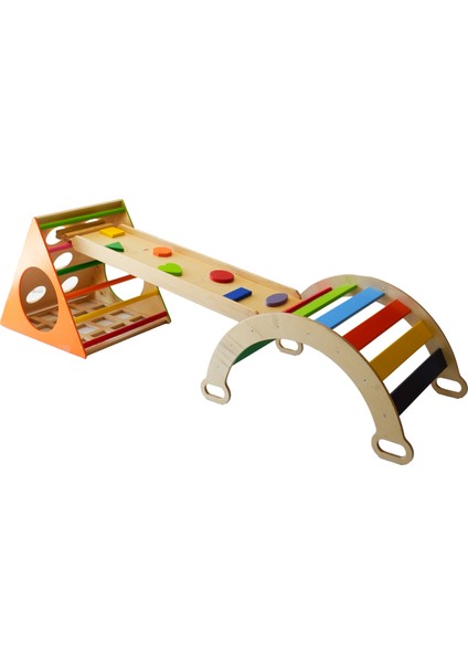 Doğal Ahşap Üçgen Oyun Parkuru Oyun Alanı 3'lü Pikler Set