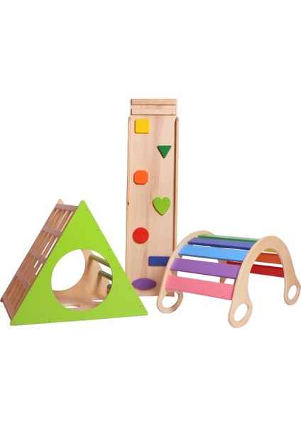Doğal Ahşap Üçgen Oyun Parkuru Oyun Alanı 3'lü Pikler Set fiyatları