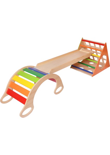 Doğal Ahşap Üçgen Oyun Parkuru Oyun Alanı 3'lü Pikler Set modelleri