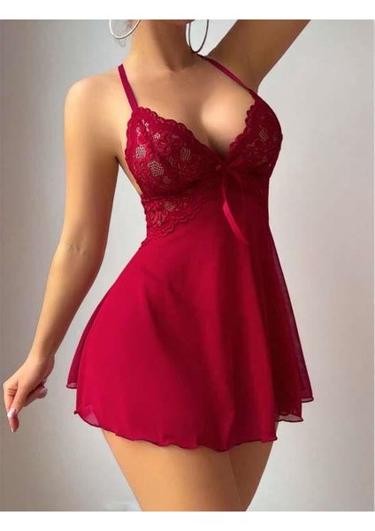 Arias Closet Bordo Dantel Işlemeli Boyundan Bağlamalı Likralı Fantezi Tül Gecelik fiyatları