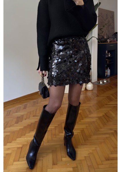 Pul Payetli Premium Etek- Siyah indirimleri