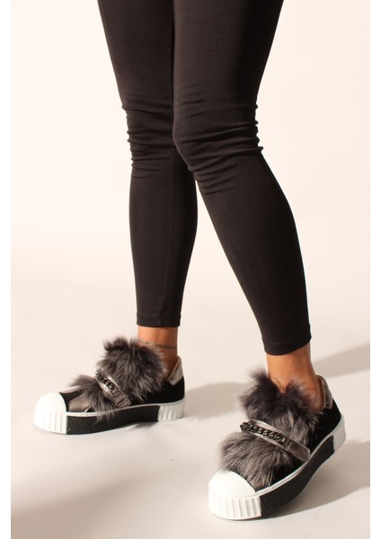 Idil Siyah Hakiki Deri Suet Platin Kadın Spor