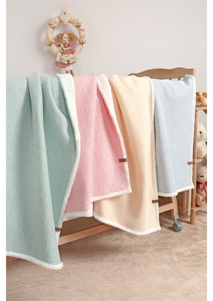 Pouf Bebek Çocuk Battaniyesi 100 x 120 cm Koyun Tüyü Battaniye Alize Yeşil