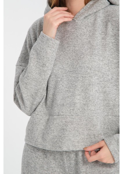 Selanik Kumaş Kısa Kesim Sweatshirt - Kapüşonlu Rahat Kalıp