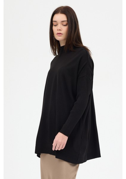 Siyah Balıkçı Yaka Triko Tunik 5315