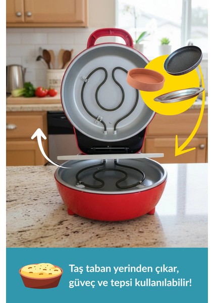 | Çok Amaçlı Taş Fırın | Pizza, Lahmacun, Ekmek ve Tandır Yapma Makinesi- Dm SO07 - Siyah, Kırmızı, Beyaz