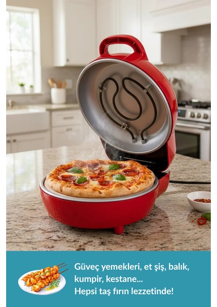 | Çok Amaçlı Taş Fırın | Pizza, Lahmacun, Ekmek ve Tandır Yapma Makinesi- Dm SO07 - Siyah, Kırmızı, Beyaz