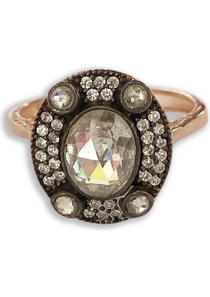 Elips Elmas Montür Modeli Rose Gold Gümüş Yüzük