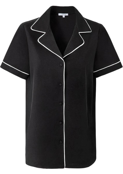 Modal Biyeli Kısa Kollu Pijama Üstü / Siyah