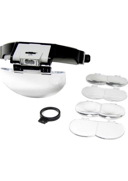 Lens Takmalı 5 Lenslı , Led Lambalı Şapka Tip Büyüteç